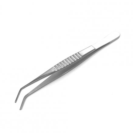 Пінцет по De Bakey, з атравматичною нарізкою, зігнутий. Розмір 16 см х 2 мм